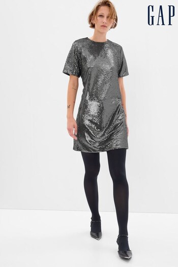 Gap Grey Sequin Short Sleeve T-Shirt Mini Dress (K27281) | £60