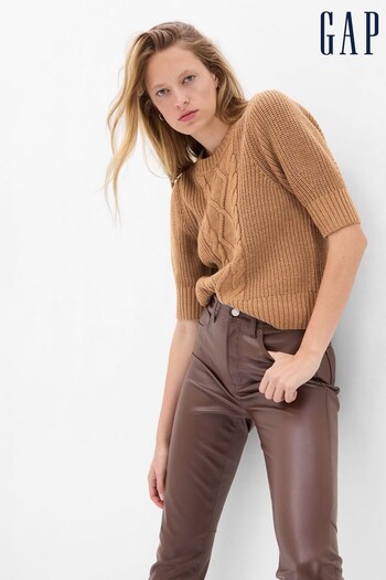 Gap Brown Cable-Knit Puff Sleeve Jumper (K27296) | £35