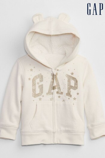 Gap Cream Glitter Logo Zip Up Hoodie (K27349) | £30