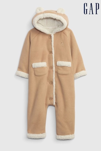 Gap Brown Sherpa Lined Button-Up Baby Pramsuit (K27375) | £30