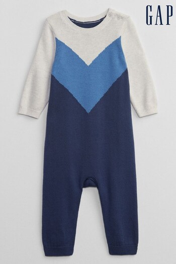 Gap Blue Knitted Chevron Baby Romper (K27376) | £25