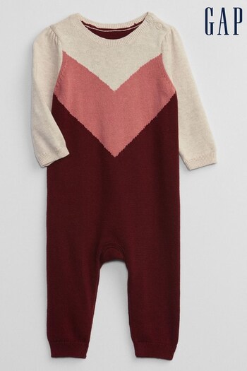 Gap Red Chevron Knitted Long Sleeve Baby Sleepsuit (K27377) | £30