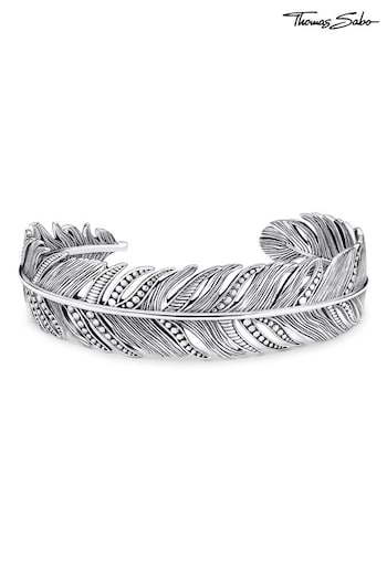 Thomas Sabo Sterling Silver Blackened Feather Cuff Bangle (K27467) | £259