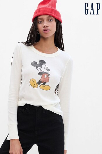 Gap White Disney Mickey Mouse Graphic Long Sleeve Waffle T-shirt (K27486) | £20