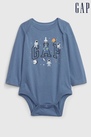 Gap Light Blue Logo Long Sleeve Baby Bodysuit (K27682) | £8