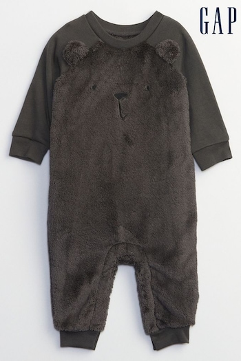 Gap Grey Sherpa Bear Long Sleeve Baby Sleepsuit (K27799) | £30