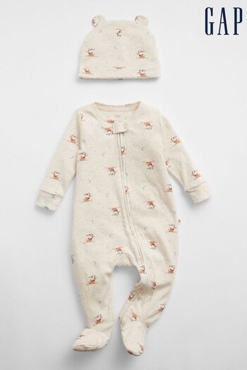 Gap Cream Christmas Baby Shorts Hat & Sleepsuit (K27804) | £20