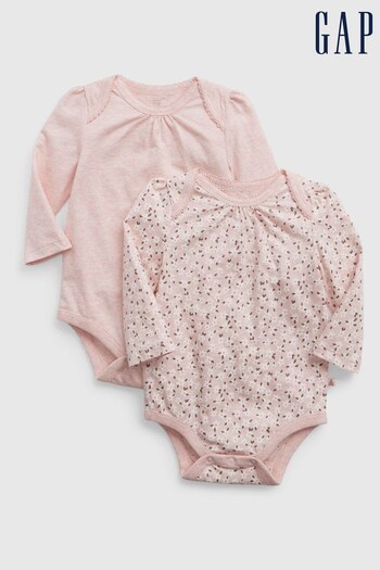 Gap Pink Heather Knit 2 Pack Long Sleeve Baby Bodysuits (K27809) | £12