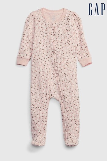 Gap Pink Print Long Sleeve Zip Baby Sleepsuit (K27810) | £20
