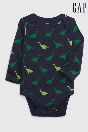 Gap Navy Dinosaur Graphic Long Sleeve Baby Bodysuit (K27846) | £8