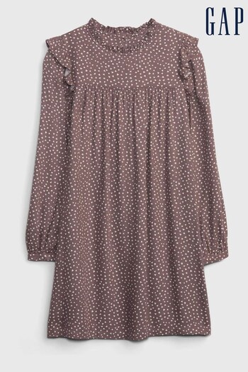 Gap Brown Long Sleeve Ruffle Round Neck Dress (K27869) | £30