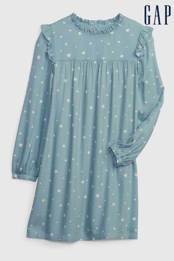 Gap Blue Long Sleeve Ruffle Round Neck Dress (K27871) | £30