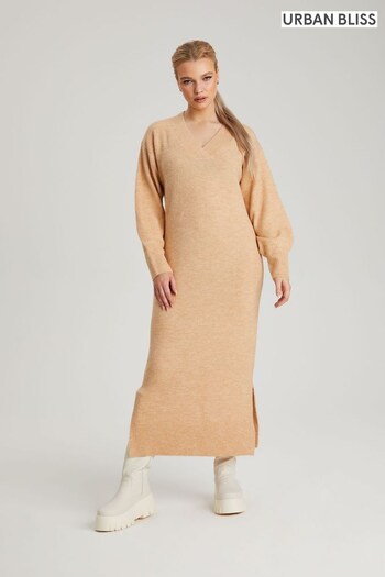 Urban Bliss Brown Slouch V Neck Dress (K27898) | £32