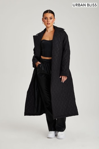 Urban Bliss Black Longline Quilted Belted Coat (K27905) | £60