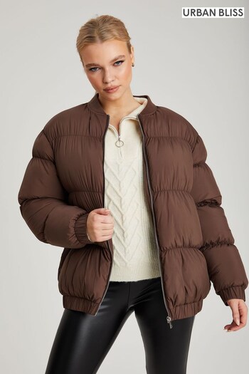 Urban Bliss Brown Oversized Gathered Puffball Padded Coat (K27908) | £55