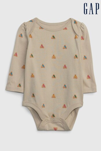 Gap Beige Print Long Sleeve Baby Bodysuit (K27919) | £6