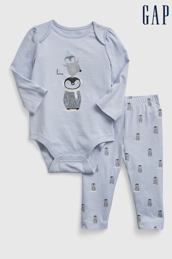 Gap Light Blue Graphic Baby Bodysuit & Leggings Set (K27922) | £25
