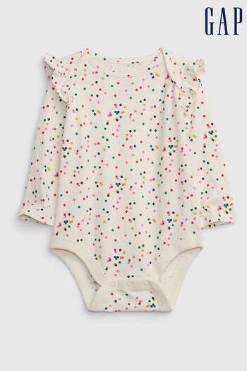 Gap Cream Spot Ruffle Long Sleeve Baby Bodysuit (K27923) | £8