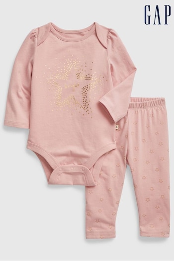 Gap Pink Graphic Baby Bodysuit & Leggings Set (K27924) | £15