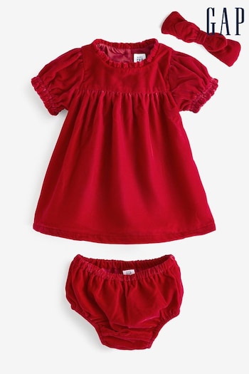 Gap Red Velevet Short Sleeve Round Neck Baby Dress neri Set (K27928) | £35