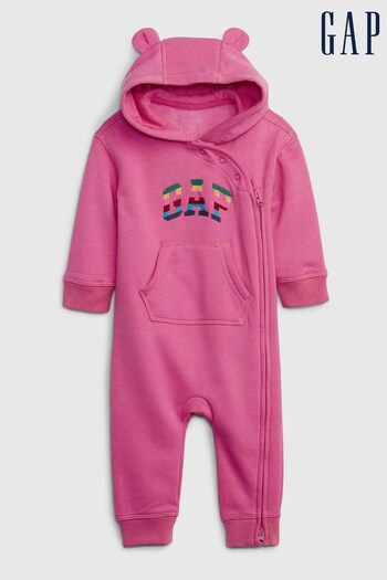 Gap Pink Logo Long Sleeve Zip Baby Sleepsuit (K27951) | £25