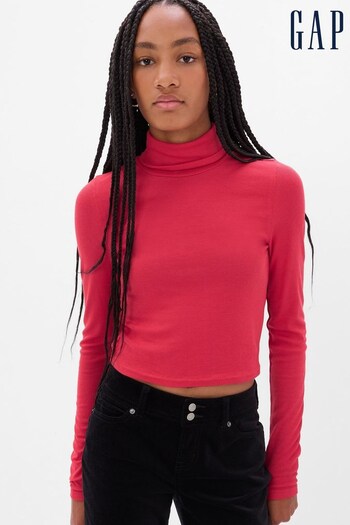 Gap Red Cropped Ribbed Long Sleeve Turtle Neck T-Shirt (K27975) | £18