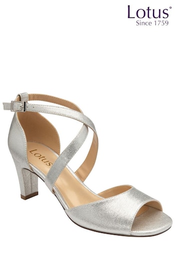 Lotus Footwear Silver Cross Strap Shimmer Peep Toe Court Shoe (K28084) | £65