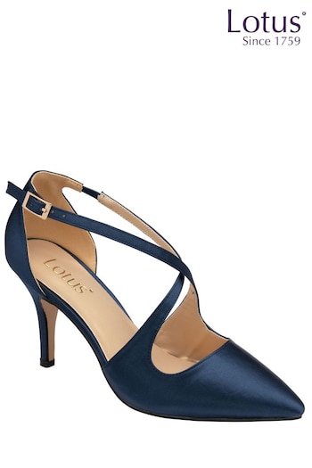 Lotus Footwear Blue Cross Strap Satin Court Shoe (K28096) | £65