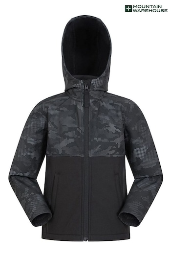 Mountain Warehouse Black Camo Exodus Water Resistant Softshell Jacket - Kids (K28519) | £29