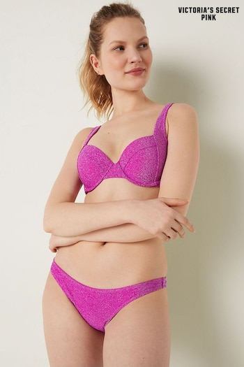 Victoria's Secret PINK Dahlia Magenta Cheeky Shimmer High Waist Cheeky Bikini Bottom (K28535) | £30