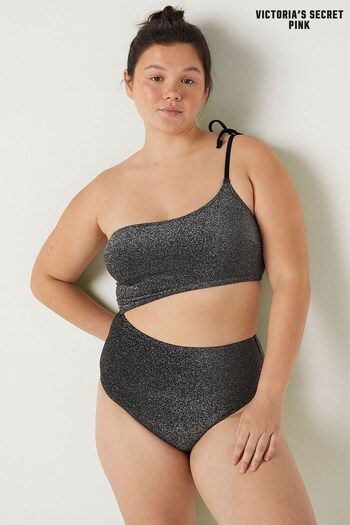 Victoria's Secret PINK Pure Black Shimmer One Shoulder OnePiece Swimsuit (K28580) | £50