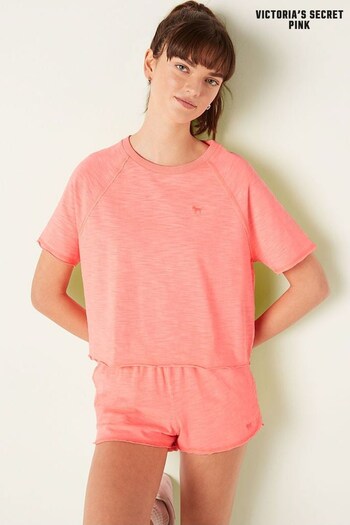Victoria's Secret PINK Coral Flash Orange Summer Lounge Short Sleeve TShirt (K28581) | £20