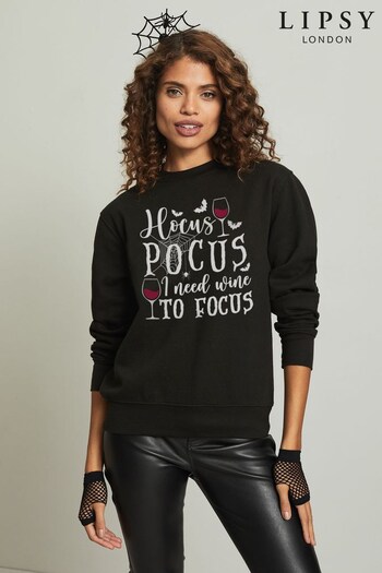 Lipsy Black Halloween Hocus Wine Women's Sweatshirt (K28716) | £27