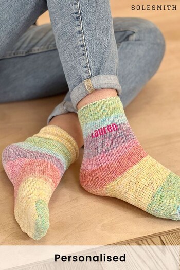 Personalised Rainbow Embroidered Bed Socks by Solesmith (K28719) | £16