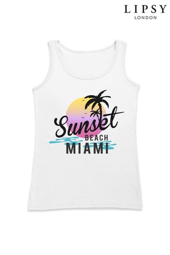 Lipsy White Sunset Beach Miami Logo Women's Vest (K28732) | £21