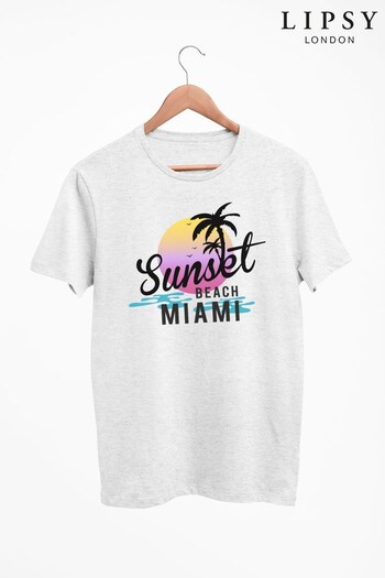 Lipsy White Sunset Beach Miami Logo fear's Washed T-Shirt (K28736) | £27