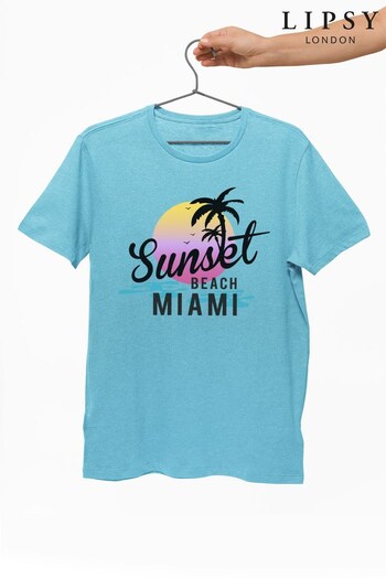 Lipsy Surf Blue Sunset Beach Miami Logo Shirts's Surf Style T-Shirt (K28738) | £26
