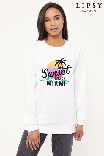 Lipsy White Sunset Beach Miami Logo Women's Sweatshirt (K28740) | £27