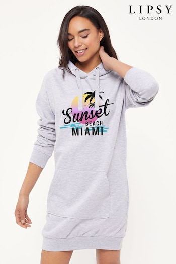Lipsy Heather Grey Sunset Beach Miami Logo Women's Hoodie smal Dress (K28742) | £35