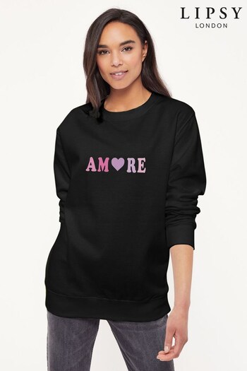 Lipsy Black Amore French Slogan Women's Sweatshirt (K28770) | £27