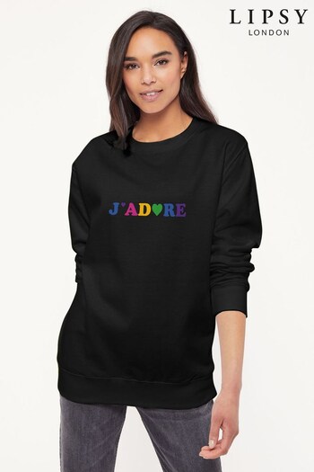 Lipsy Black J'Adore French Slogan Women's Sweatshirt (K28789) | £27