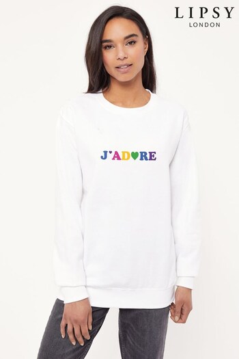 Lipsy White J'Adore French Slogan Women's Sweatshirt (K28790) | £27