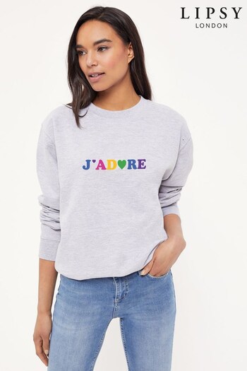 Lipsy Heather Grey J'Adore French Slogan Women's Sweatshirt (K28791) | £27