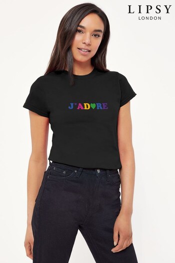 Lipsy Black J'Adore French Slogan fear's T-Shirt (K28794) | £21