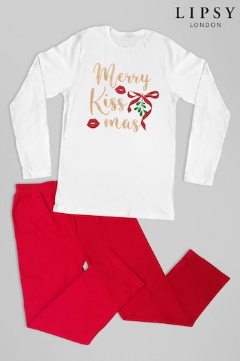 Lipsy Red White Merry Kiss Mas Christmas Women's Pyjamas (K28806) | £25