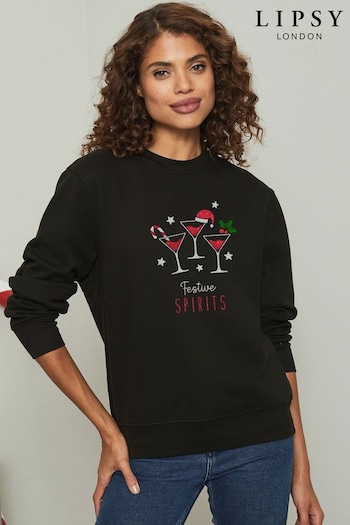 Lipsy Black Festive Spirits Christmas Women's Sweatshirt (K28808) | £27
