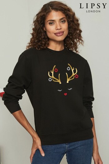 Lipsy Black Reindeer Antler Baubles Women's Sweatshirt (K28810) | £27