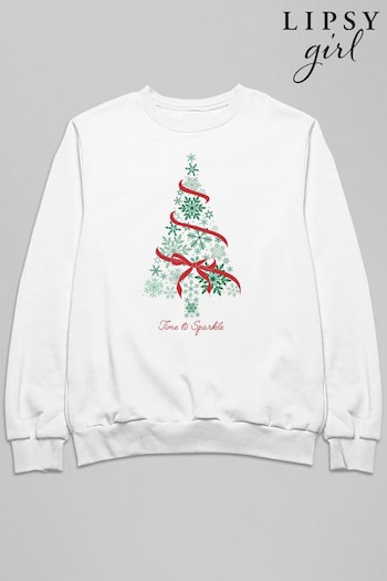 Lipsy White Green Christmas Tree Ribbon Women's Sweatshirt (K28816) | £27