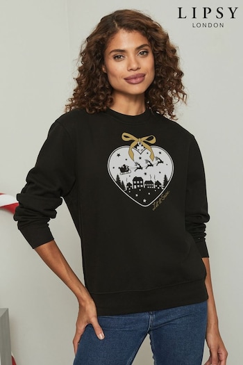 Lipsy Black Christmas Decoration Heart Women's Sweatshirt (K28820) | £27