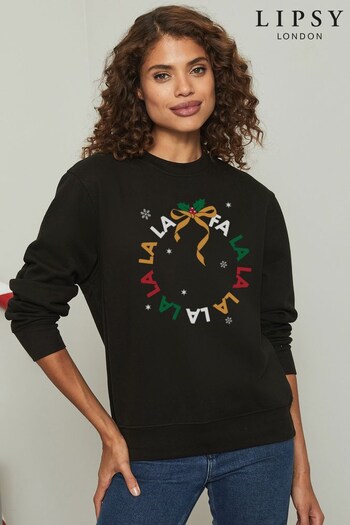 Lipsy Black Fa La La Christmas Wreath Women's Sweatshirt (K28822) | £27
